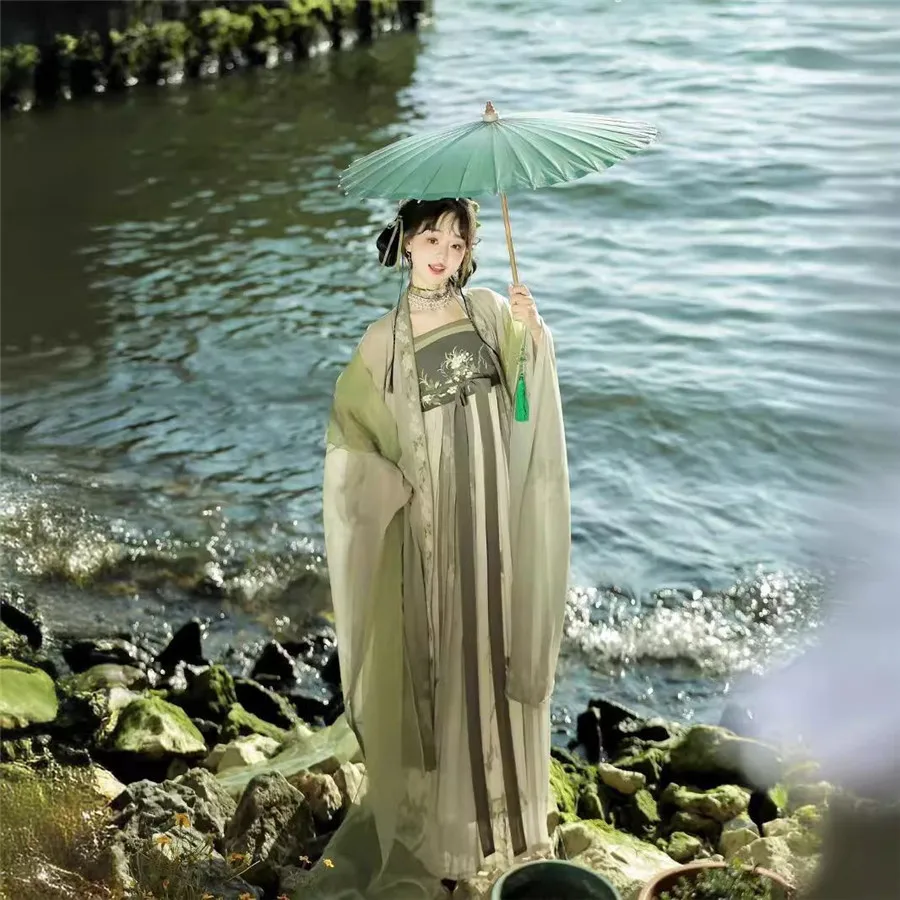 Vestido Hanfu para mujer, disfraz de Cosplay tradicional chino, vestido Hanfu verde y azul degradado antiguo de talla grande XL