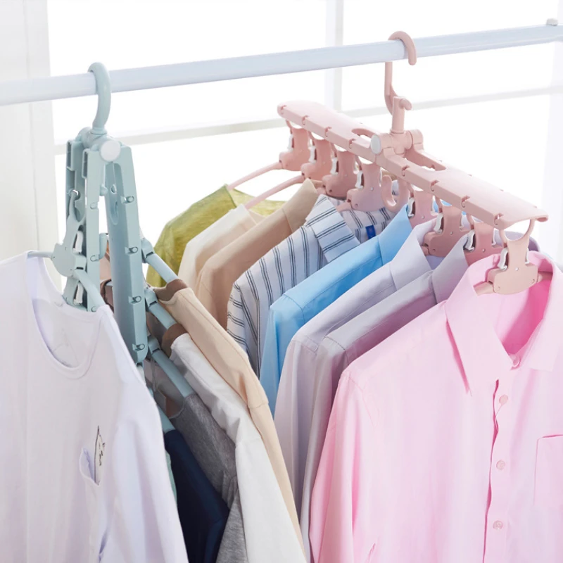8 in 1 Creative Folding Clothing Wardrobe Storage Hanger Wardrobe organizer 1 button shrink thick hanger Plastic clothes hanging
