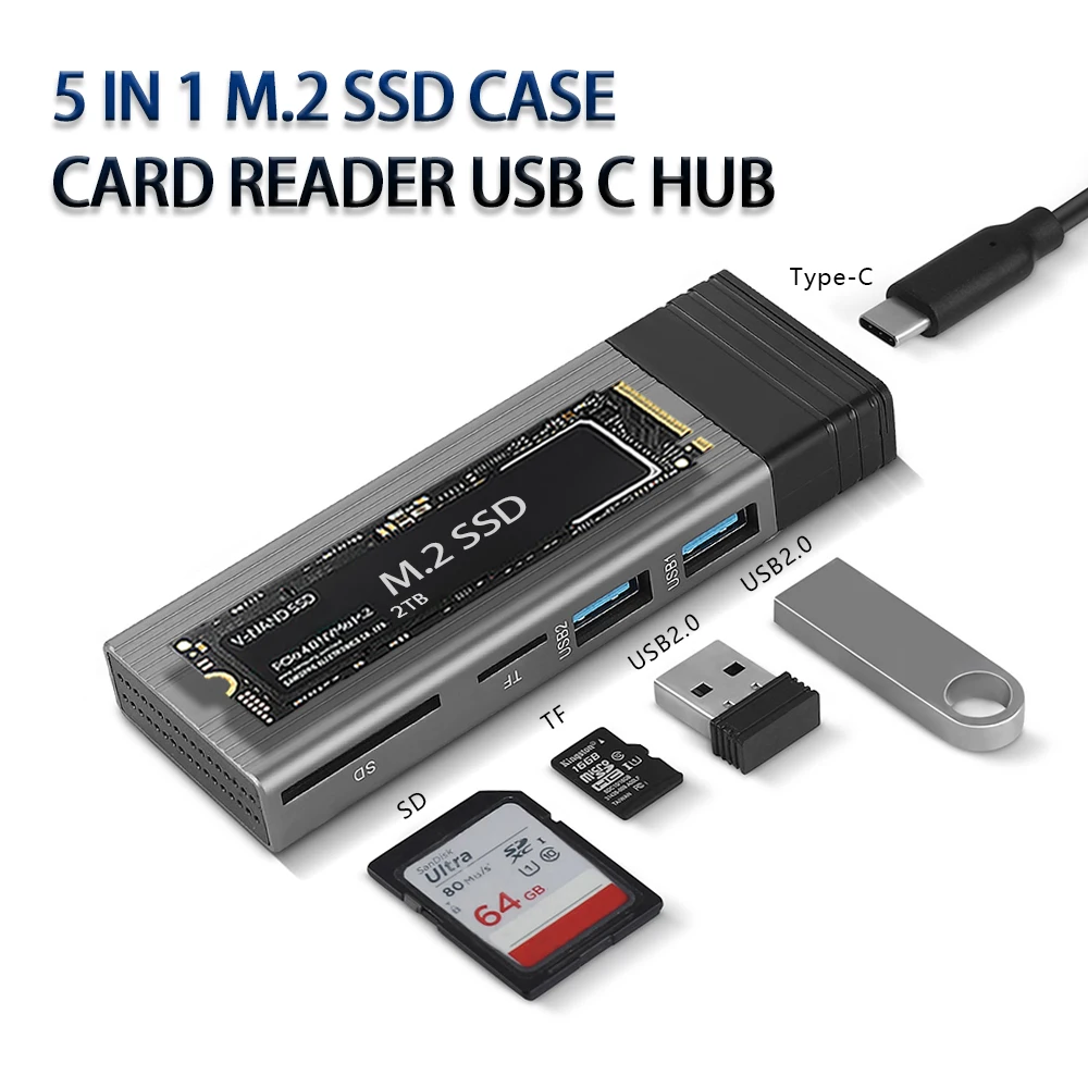 5 in 1 USB HUB With Disk Storage Function USB Docking Station M2 NVMe/SATA SSD Enlcosure Case 10gbps For Macbook Pro Air