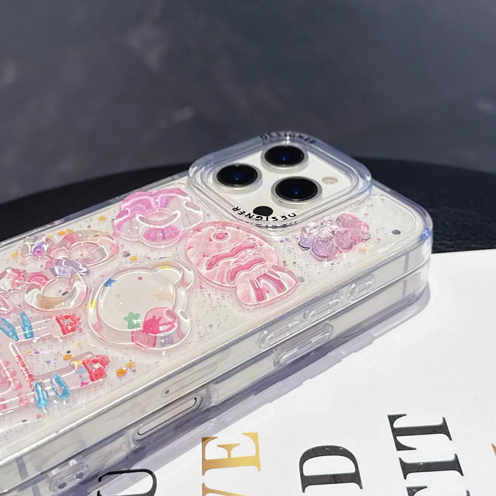 Transparente 3d peixe notação musical para iphone 15 14 13 16 pro max 15 plus caso bonito cristal bling glitter claro capa protetora