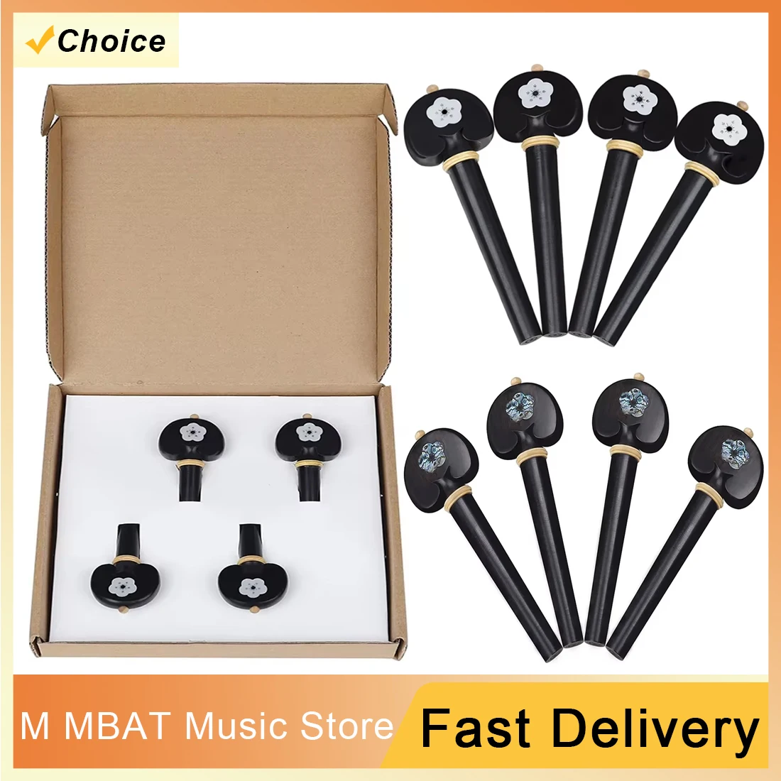 

4Pcs Tuning Repair Music Tools Universal Ebony Cello Pegs Shafts Hand-Carved Stringed Instrument Accessories