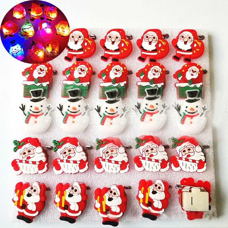 25PCS  Flashing Light up  Brooch Pins LED Kids Party Supplies Many Styles Christmas