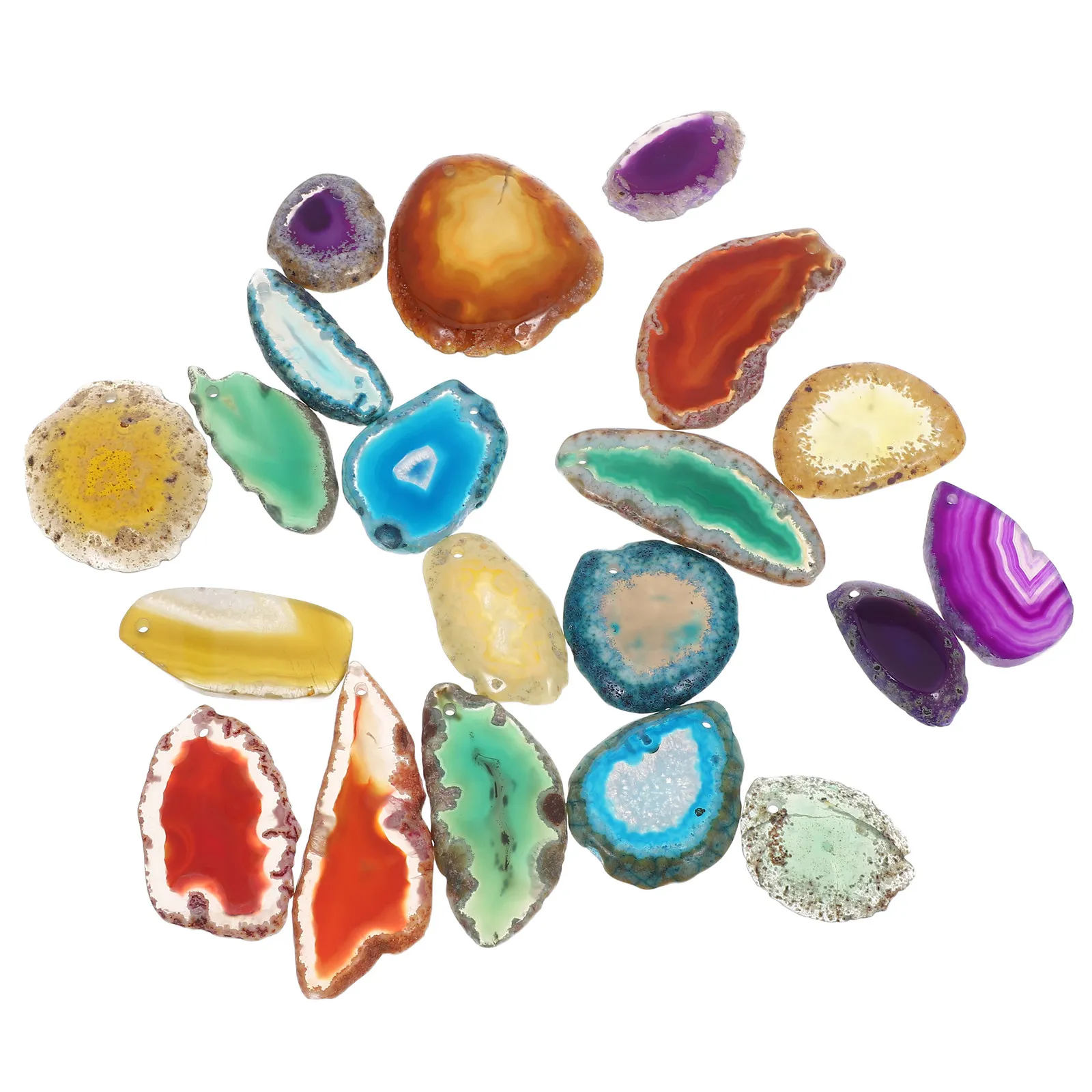 20Pcs Natural Colorful Agate Slices Perforated Agate Plates Wind Chime Pendants Coasters Jewelry DIY Accessories