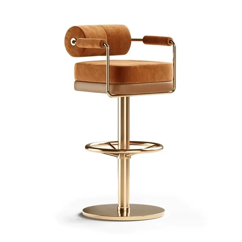 Nordic solid wood high stool, Italian cafe bar high foot rotating stool jewelry counter, stainless steel bar chair