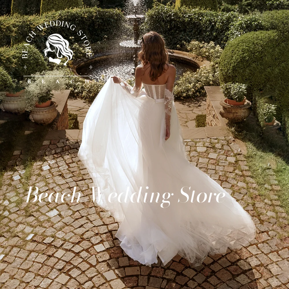 Plage 2025 Simple élégant décolleté en coeur a-ligne dentelle robes De mariée longueur De plancher robes De mariée robes De Novia personnalisé