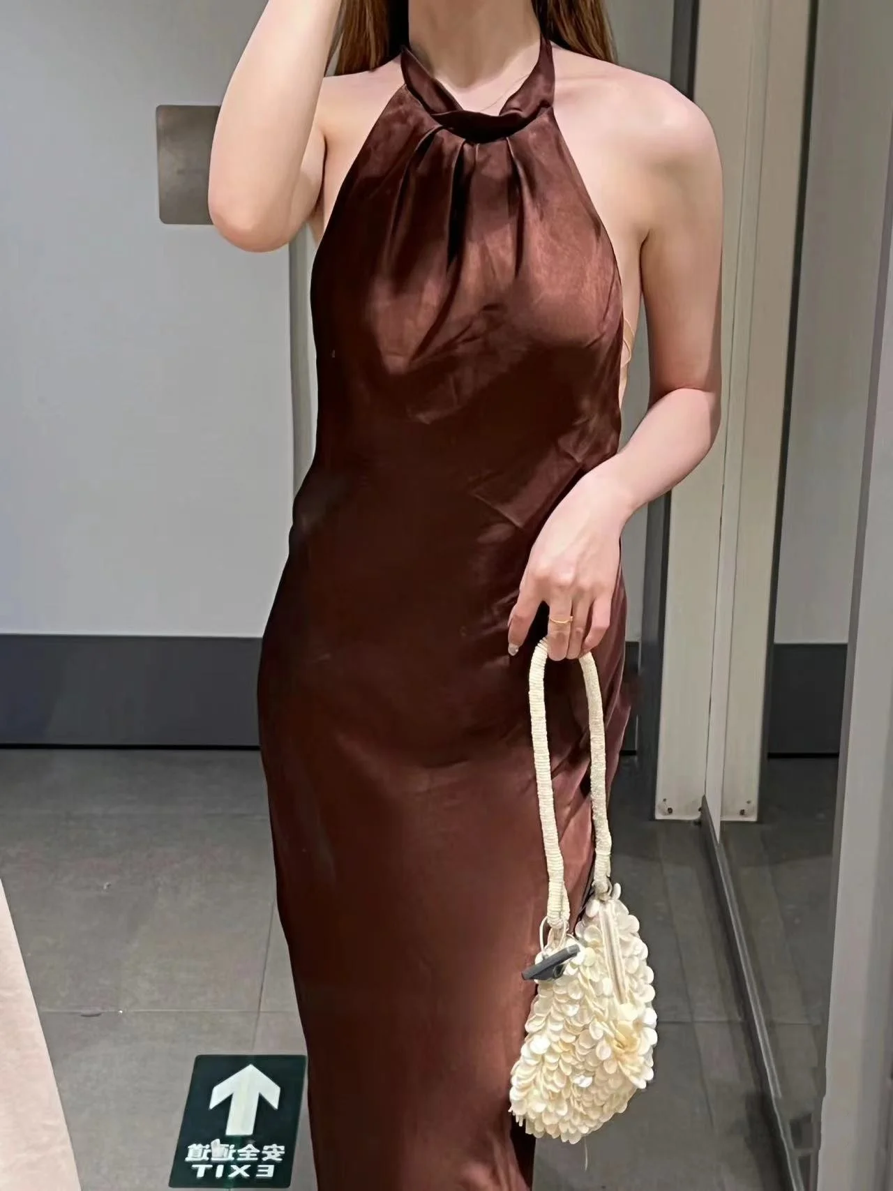 تنورة طويلة للسيدات من الساتان من Ele Bal Neline ذات ملمس دكتور كوري عالي الخصر بدون وصل حديثًا للصيف