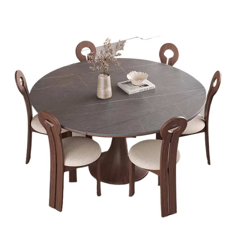 American medieval solid wood folding dining table, rock slab 2026 new telescopic variable round table round household