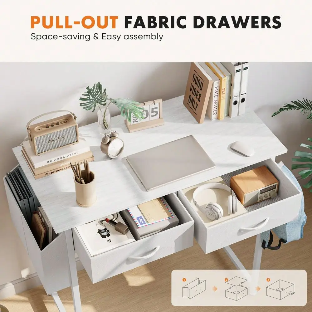 

Computer Desk With 2 Drawers For Bedroom, 32 Inch Home Office Desk With Storage Fabric Drawer And Bag, Study Writing Table For
