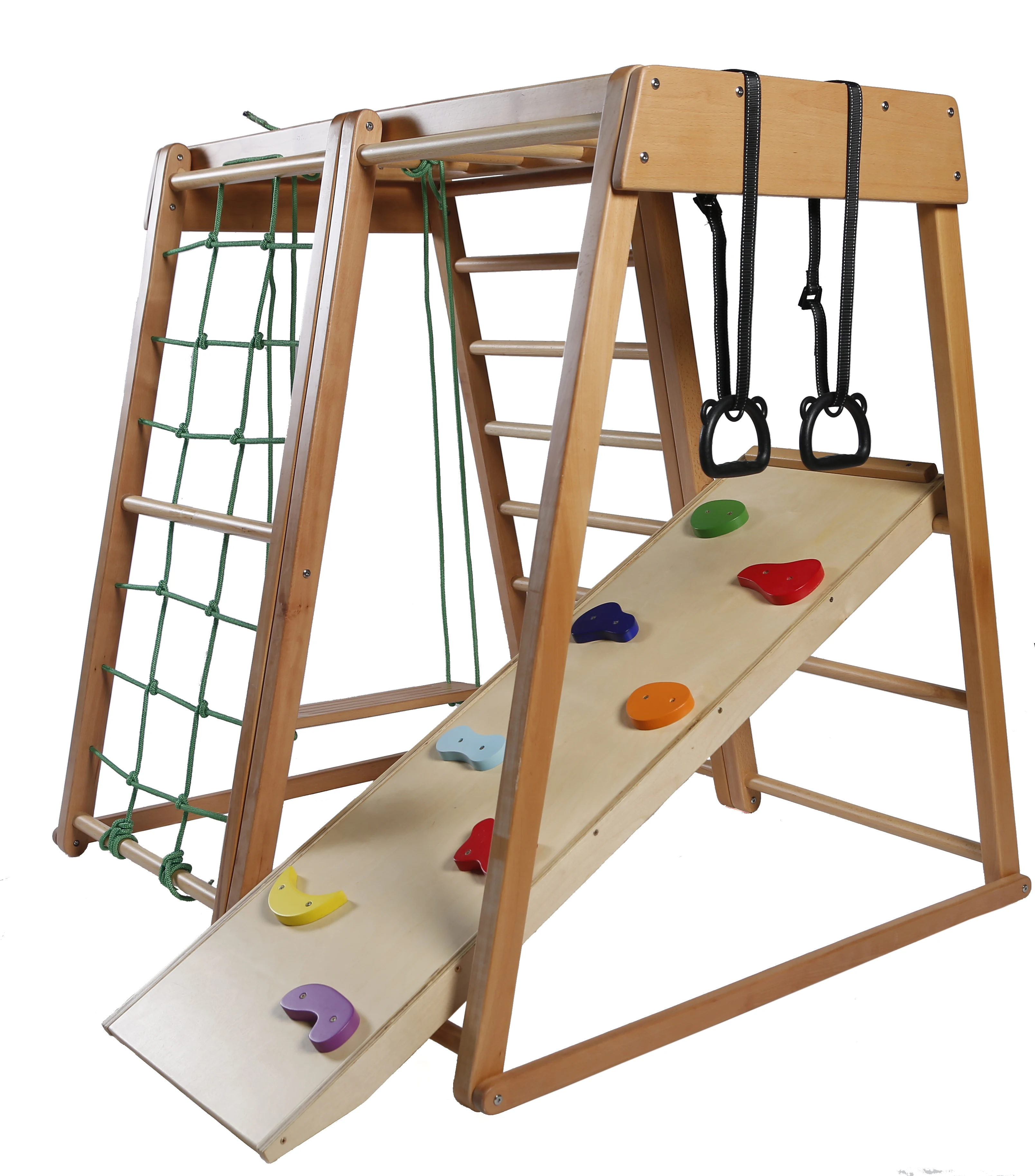 

Wood Slide Kids Wood Climbing Frame Indoor Playground for Kids Indoor Wooden Baby Slide and Swing Climb Rope Ladder
