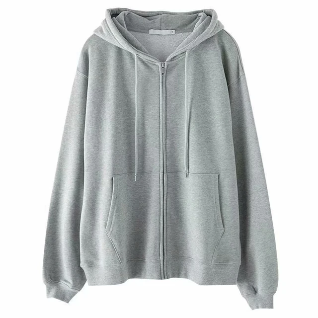 Sweatshirt Hoodie Oversize Hooded Cardigan Sweatshirts Gray Women Clothes Solid Zip Up Hoodies Spring Women Tops Long Sleeves Hoodies Sweatshirts AliExpress