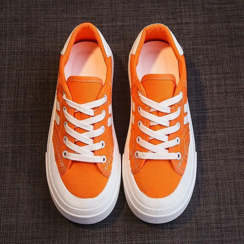 Feerldi Ulzzang, zapatillas de lona combinables, zapatos deportivos a rayas para mujer, zapatos de tenis con plataforma verde, blanco y naranja,