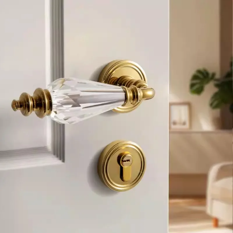 1 Set French Crystal Handle Lock High-end Silent Bedroom Door Lock Golden Security Door Lock Household Door Handle Hardware