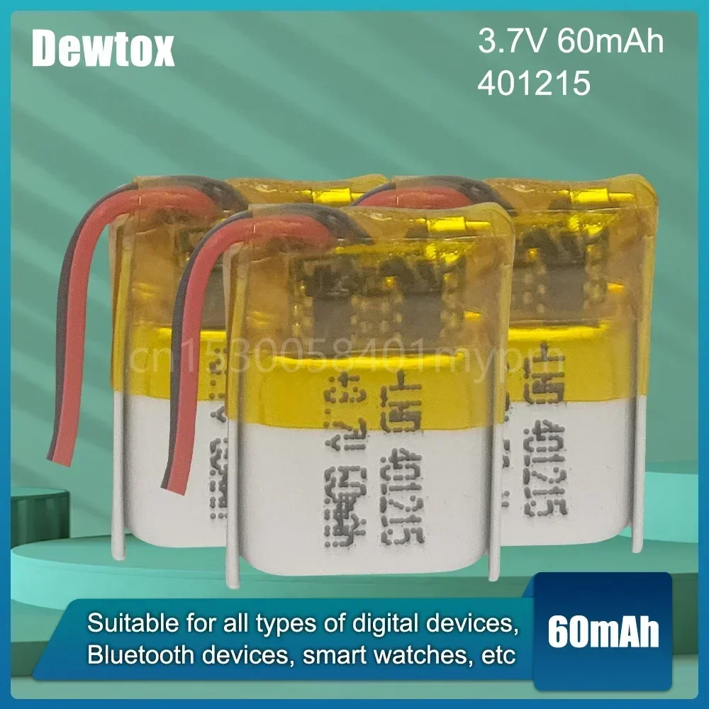 401215   Bateria recarregável de polímero de lítio 3.7v 60mah para mp3 mp4 gps fone de ouvido bluetooth pulseira inteligente pedômetro aparelho auditivo