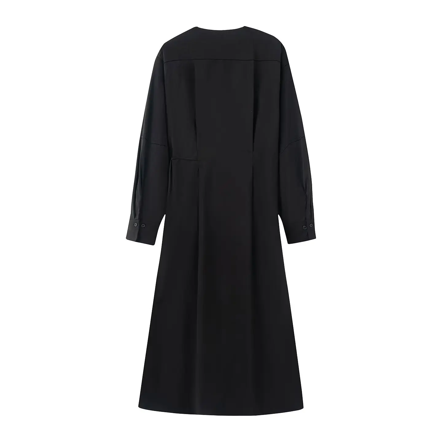 Women Autumn Long Sleeve Shirts Dress Fashion Solid Wrap Drawstring Bow V-Neck Female Elegant Street MIDI Dresses Clothing