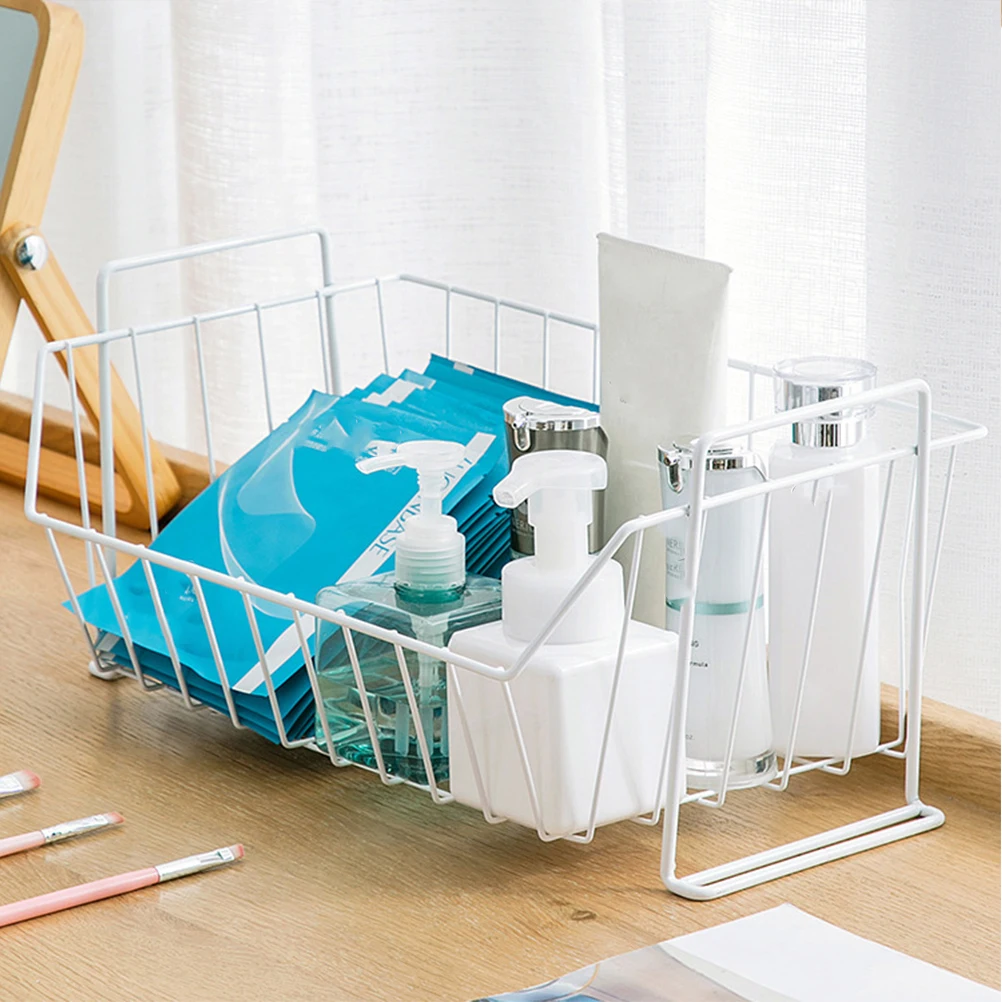 

Snack Storage Basket Iron Material Hollowed Baskets Drainer White Kitchen Living Room Storage