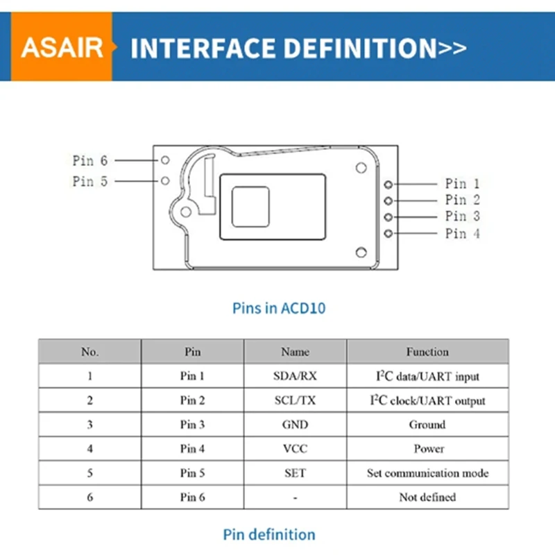 ASAIR ACD10 Electronic Carbon Dioxide Sensor Module Infrared NDIR High-Precision CO2 Gas Concentration Detection Easy To Use