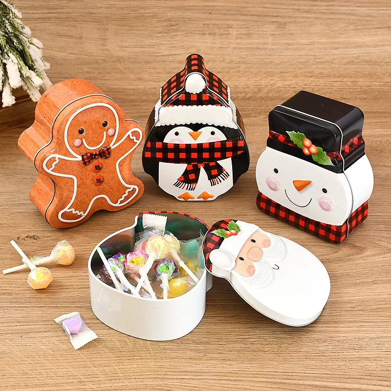 Christmas Candy Boxes Iron Gift Box Cartoon Character Snowman Penguin Gingerbread Man Santa Claus Christmas Party Decor Supplies