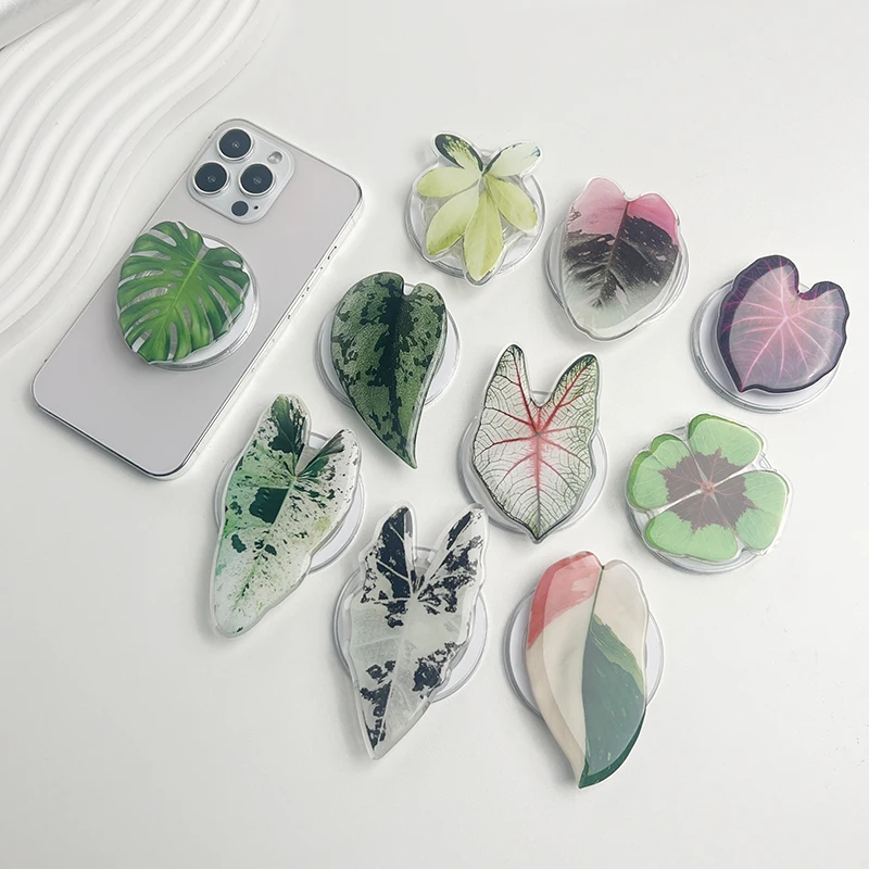 

Diverse Plant Leaves Phone Holder Socket Grip Talk for Magsafe IPhone Mac Samsung Safe Ring Finger Expanding Stand