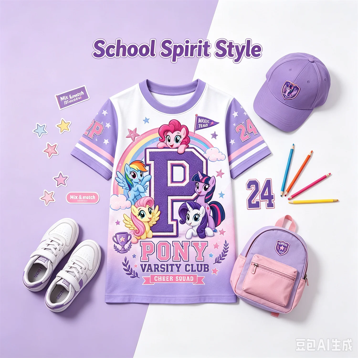 My Little Pony Kids T Shirt Girls Short Sleeve Varsity Graphic Tee Friendship 24 Summer Casual Sports Top Children Gift Style