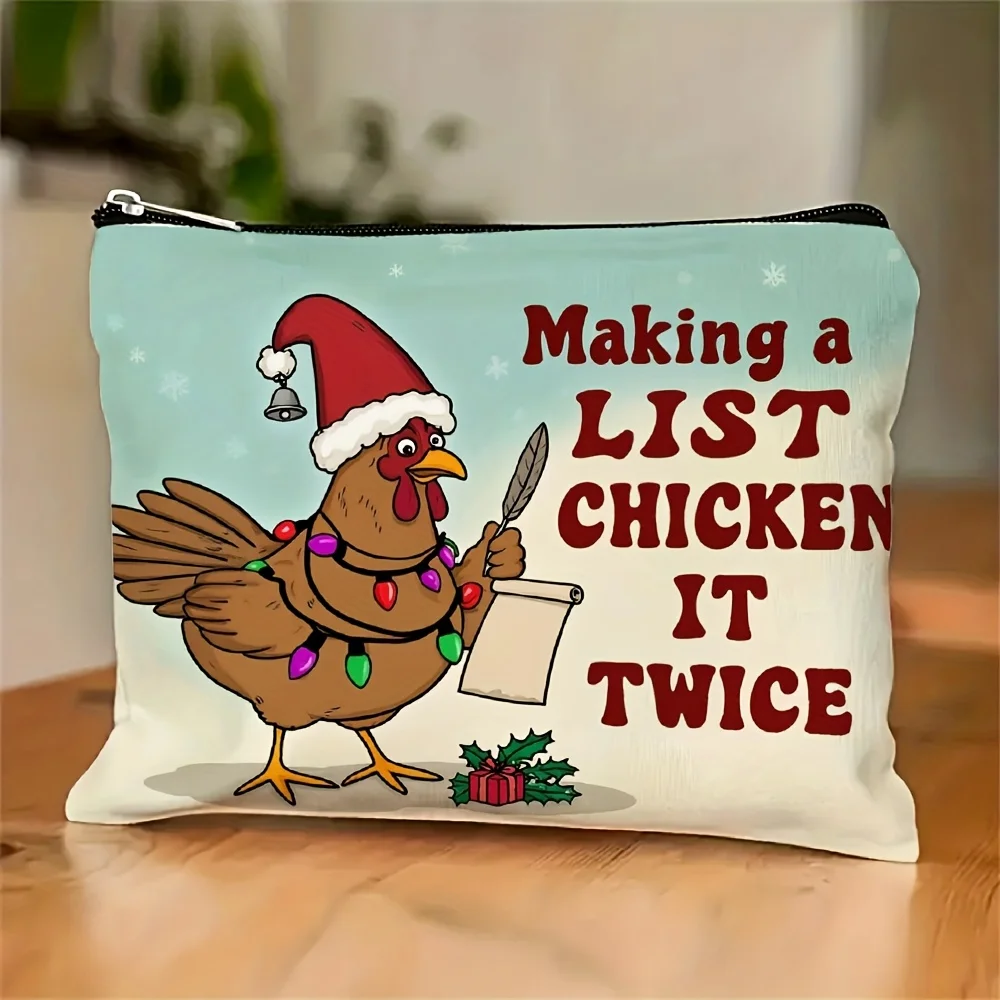 Una borsa per il trucco con motivo pollo natalizio: custodia multifunzionale con cerniera, borsa per riporre gioielli, piccola custodia con cerniera da viaggio perfetta b