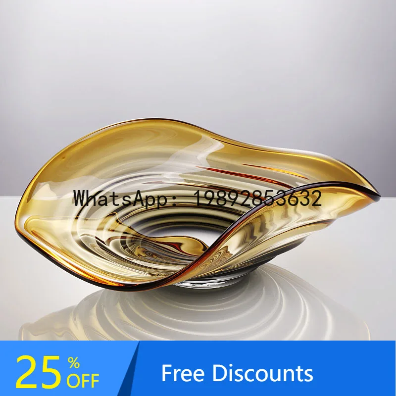 

YFY Modern Minimalist Glass Fruit Plate Light Table Model Room Storage Fruit Plate Modern Soft Decoration Display