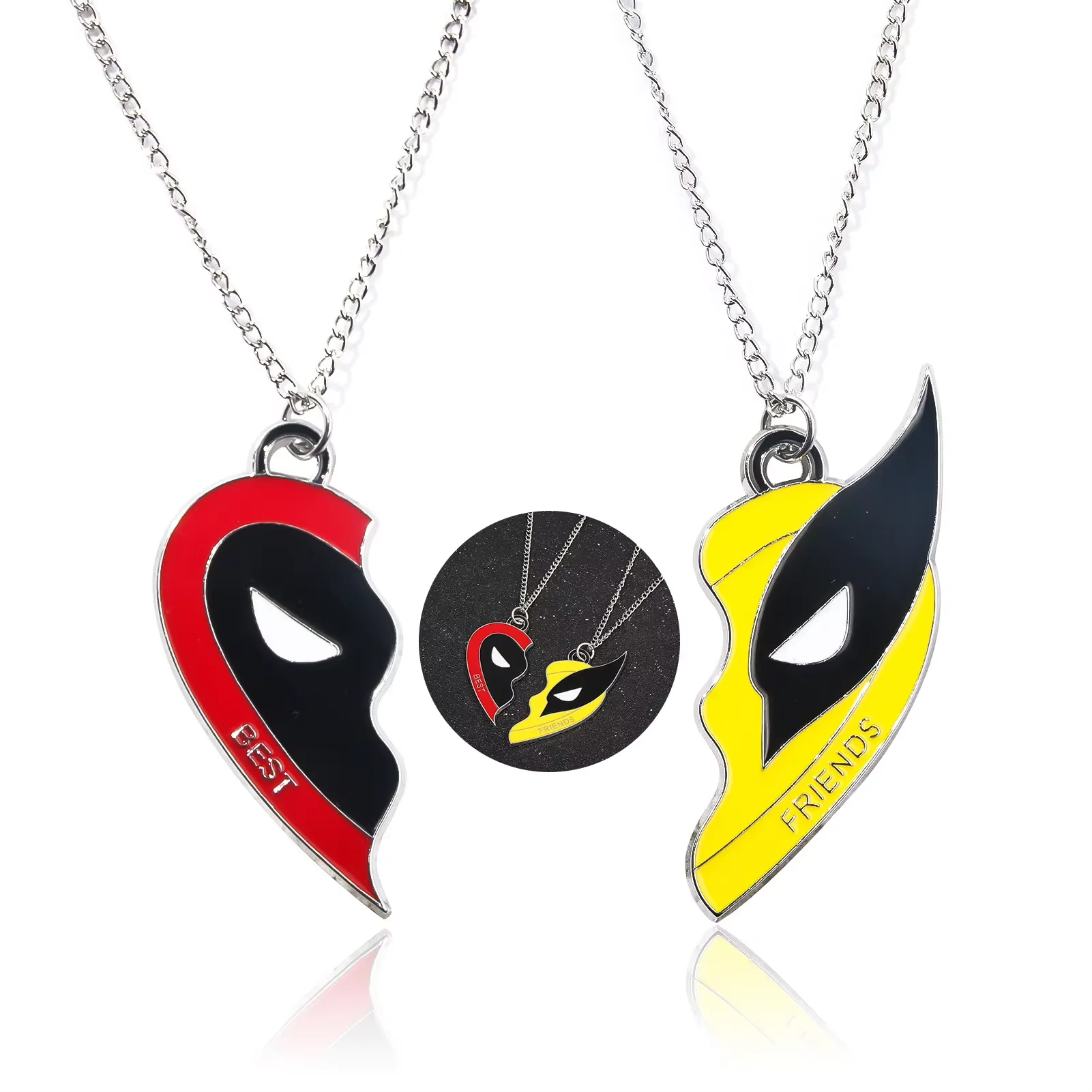 Anime Deadpool Wolverine Best Friends Necklace Heart Shaped Wolverine Mask Splicing Pendant Fan Jewelry Gift