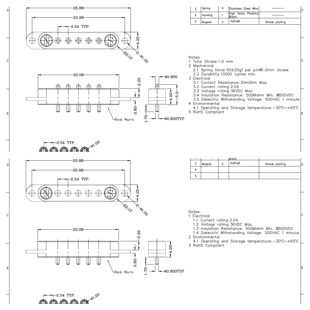 2A DC Magnetischer Pogo-Pin-Steckverbinder 2-9-polig, Pogopin Stecker und Buchse, Abstand 2,5/2,80mm, federbelastete DC-Strombuchse – Detail 22