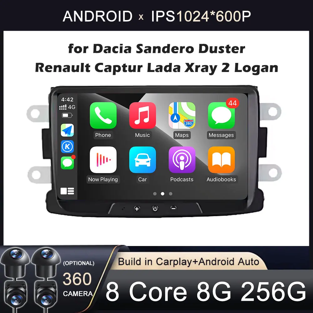 Android 16 para Dacia Sandero Duster Renault Captur Lada Xray 2 Logan Reproductor Multimedia para Auto GPS Estéreo Radio Carplay IPS DSP