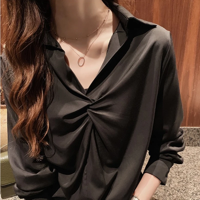 Spring Autumn Long Sleeve Blouse Women Pullover Shirts Fashion Female Solid Casual Blousas Loose Chiffon Blouses 4XL