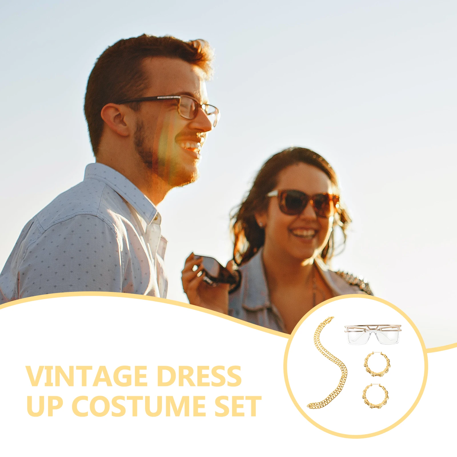 

Retro Costume Props 90s Accessories Women Necklace Set Golden Decorations Rapper Costume Jewelry HipHop Theme Party Retro