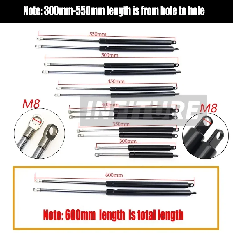 2pcs 1200N 300-600mm Car Gas Strut Bonnet Hood Trunk Tailgate Shock Lift Strut Support Bar Gas Spring Bus Bed Truck Boat Window