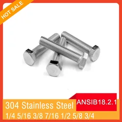 304 Stainless Steel American-made ANSIB18.2.1 Screw 1/4 5/16 3/8 7/16 1/2 5/8 Standard Hexagon Head Bolt External Hex Head Screw