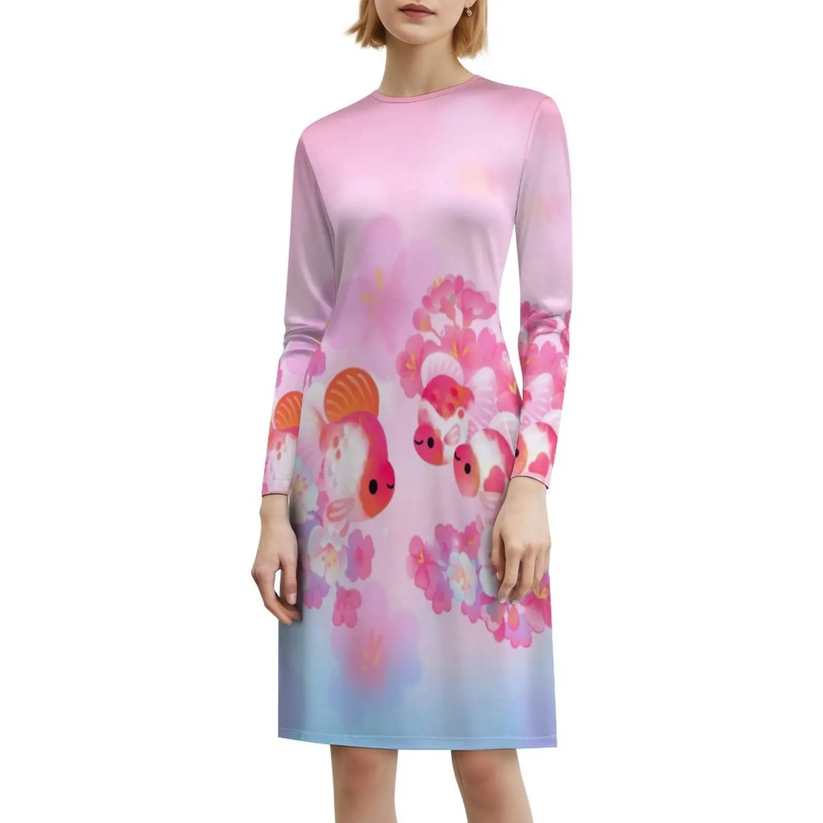 Sakura ryukin estilo coreano vestido casual para mulheres simples diário escritório senhora vestidos flor de cerejeira peixinho sakura vestido de primavera