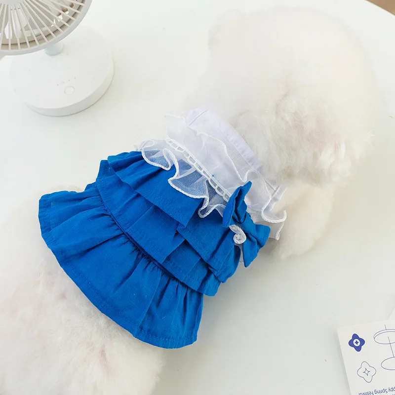 

Summer New Blue Pet Dress Dog Sling Cake Dress Dog Tank Top Teddy Bears Two Legged Clothes Pet Clothing