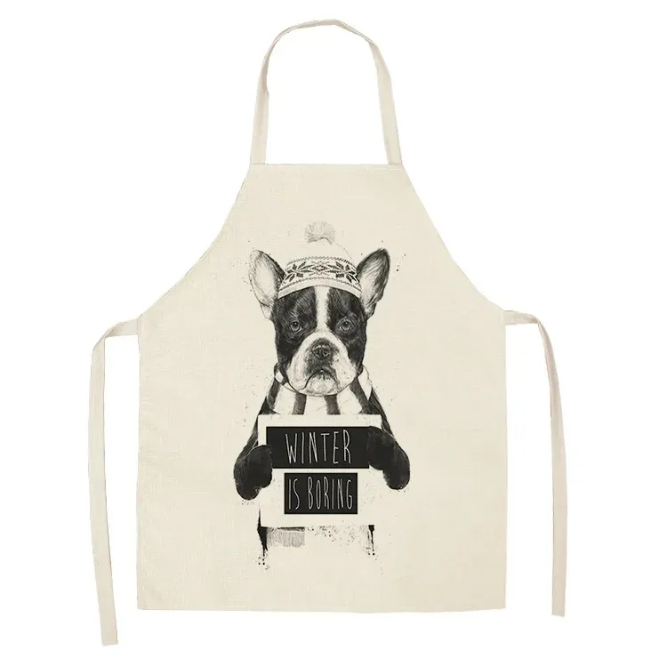 Simple Puppy Print Graphic Apron Unisex Kitchen Cooking Baking Sleeveless Bib Home Cleaning Linen Apron