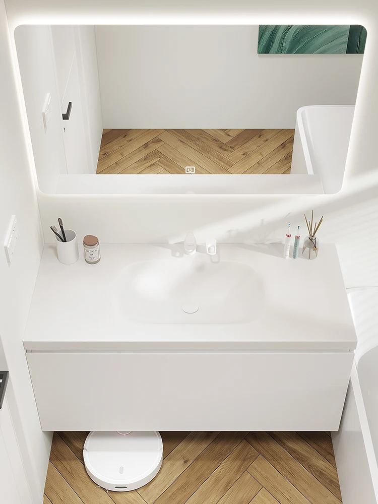 Integrated basin artificial stone bathroom cabinet mother and child draw modern minimalist style face wash