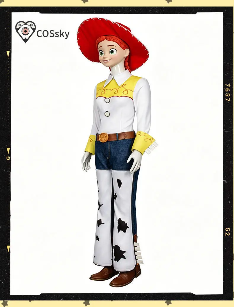 Disfraces de cosplay de Jessie de la película para adultos, trajes de vaquera, sombreros, conjuntos de Halloween, disfraz de vaquero Woody, ropa de fiesta de Jessie para mujer y hombre