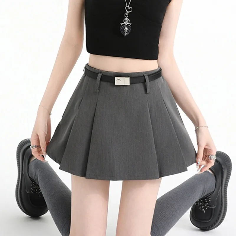 

Серая плиссированная юбка в деловом стиле, женская летняя новинка, с завышенной талией, А-силуэт, облегающая, сексуальная, шикарная, повседневная, высокого качества, длина до колена