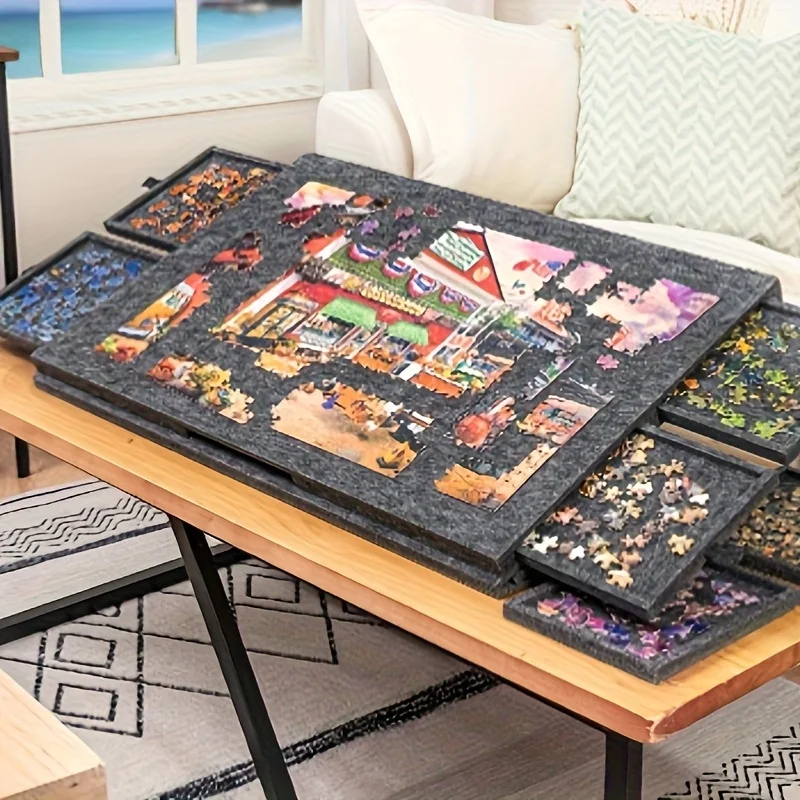 

Портативная наклонная доска-головоломка/подставка и чехол 2-в-1, стол-головоломка/хранение из фетра с 6 ящиками, совместимая с 1000 шт. головоломки