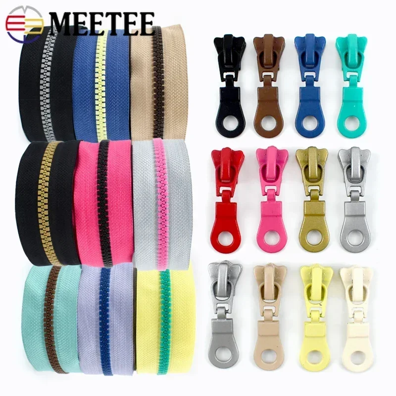 Meetee 5# Resin Zippers Tape with Slider Clothes Rainbow Decorative Zip Repair Kits Continuous Zipper Roll+ Zips Puller Cursors