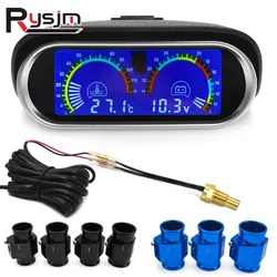 Digital Horizontal 2 in 1 LCD Water Temp Temperature Voltmeter Volt Gauge With 10mm 1/8NPT Temp Sensor For 12V/24V Car Truck