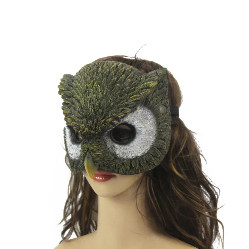 Maschera per gufo integrale di Halloween maschera per carnevale animale in materiale PU per accessori per le prestazioni di oggetti di scena Cosplay per feste in Costume da donna