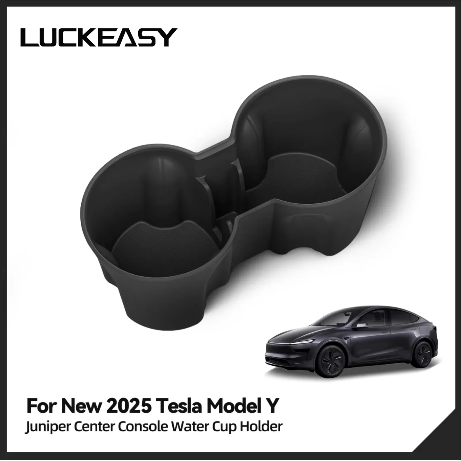 LUCKEASY for 2025 2026 Tesla Model Y Launch Juniper/Y Standard /YL 2025 2026 Car Central Water Cup Holder TPE Accessories Black
