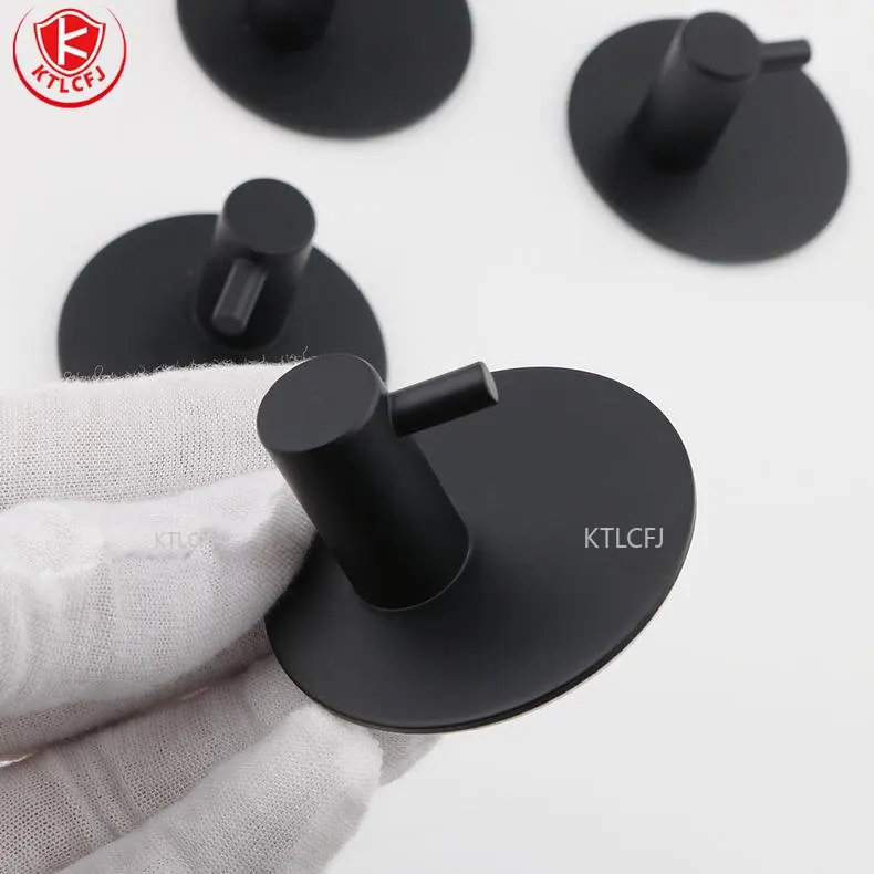Adhesive Robe Hooks Black 304 Stainless Steel Bath Towel Hook Robe Hook Wall Hanger Bathroom Accessory Organizer Clothes Rack