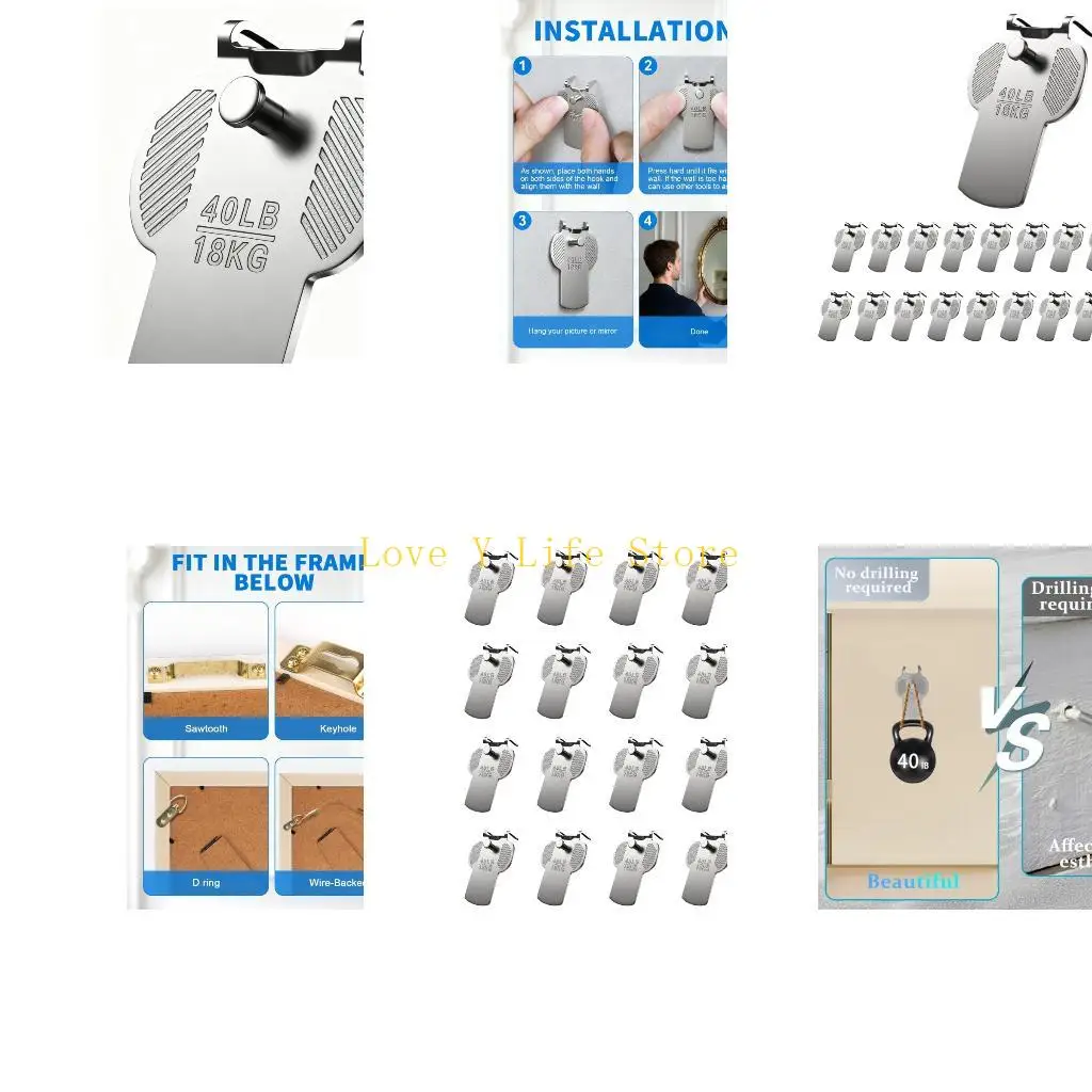 

L74C Bulk 20 Plasterboard Mounting Fasteners Recyclable Steel Hangers 40lb Weight Limit Unequipped