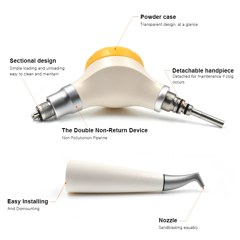 Pistola de jato de profilaxia dentária para clareamento e polimento de dentes, pulverizador de ar/água intraoral, peça de mão com 2/4 furos