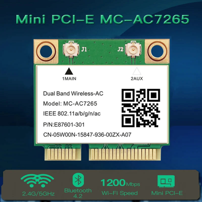 Wifi 5 Adapter 1200Mbps Bluetooth 4.2/4.0 AC7265 Mini PCI-E Interface Dual-band 2.4G 5Ghz Wireless Card