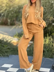 202 Autumn/Winter New Women's Loose Fashion Casual Set Round Neck Long Sleeve Top Elastic Waist Pants Two Piece Set