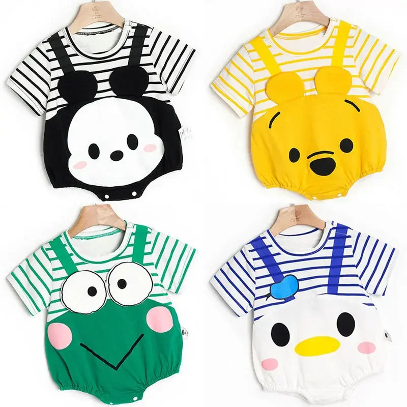 Cotton Newborn Baby Short Sleeves Triangle Romper Boy Girl Cartoon Suspender Clothes  Jumpsuits Overall One Pieces  0-24M