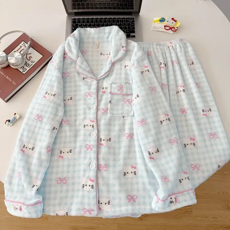 

Hello Kitty Women's 2025 Plush Thermal Flannel Pajama Set Fall Winter Cozy Warm Long Sleeve Home Loungewear Outfit